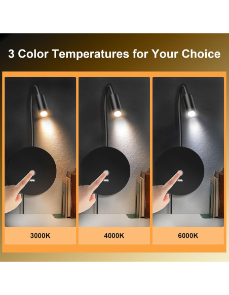 Luz de Lectura de Pared ERAY con USB y 3 Temperaturas - Paquete de 2