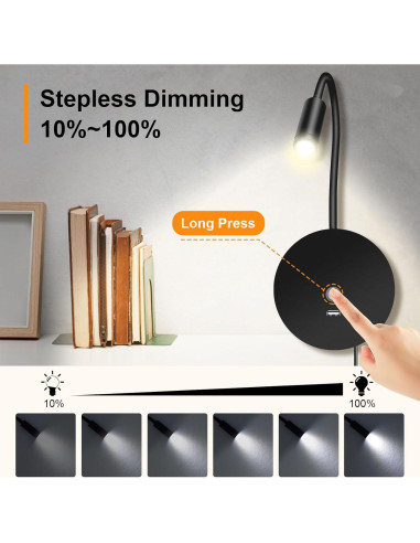 Luz de Lectura de Pared ERAY con USB y 3 Temperaturas - Paquete de 2
