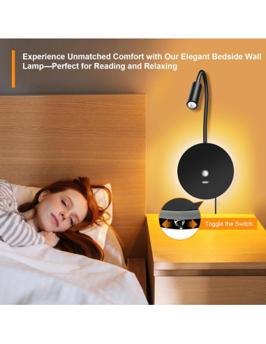 Luz de Lectura de Pared ERAY con USB y 3 Temperaturas - Paquete de 2