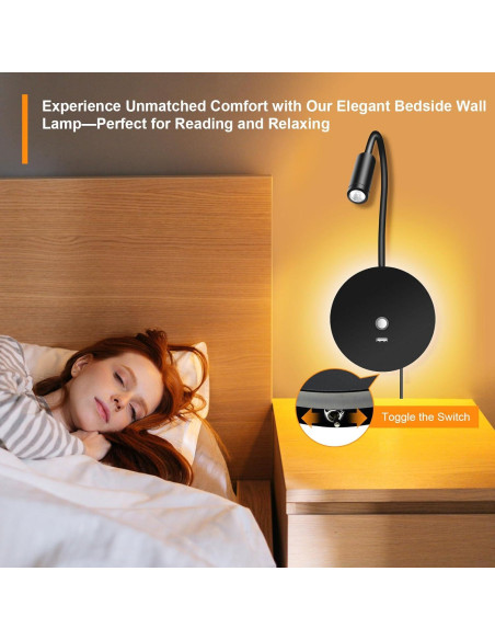 Luz de Lectura de Pared ERAY con USB y 3 Temperaturas - Paquete de 2