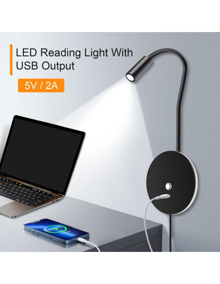 Luz de Lectura de Pared ERAY con USB y 3 Temperaturas - Paquete de 2