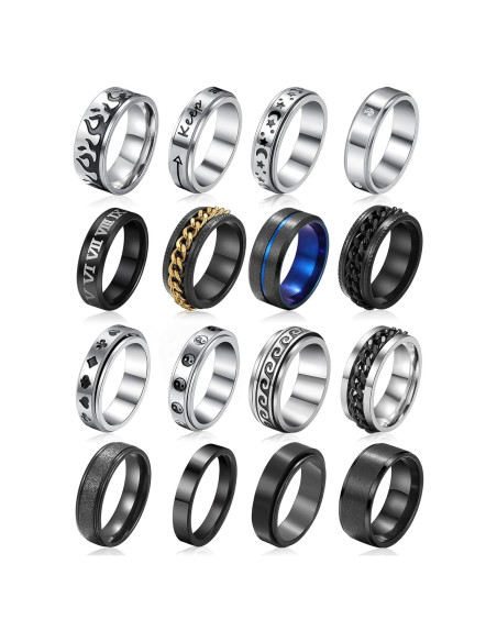 Conjunto de Anillos Giratorios Acero Inoxidable 16 Piezas
