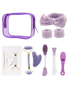 Kit de Cuidado Facial 9 Piezas KXKQ con Rodillo de Jade y Gua Sha