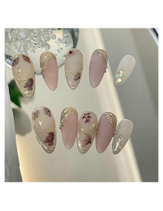 Uñas Postizas Hechas a Mano Almendra Rosa Mate - 10 Piezas