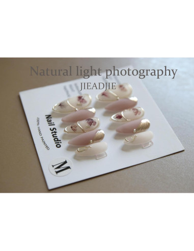 Uñas Postizas Hechas a Mano Almendra Rosa Mate - 10 Piezas