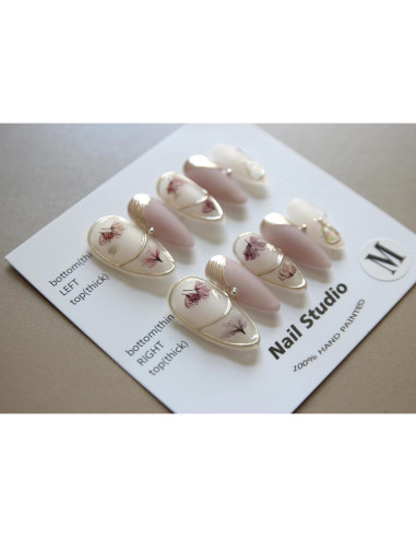 Uñas Postizas Hechas a Mano Almendra Rosa Mate - 10 Piezas