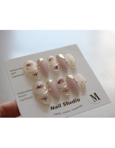 Uñas Postizas Hechas a Mano Almendra Rosa Mate - 10 Piezas