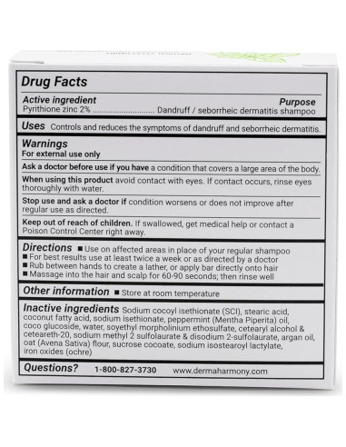 Champú Sólido DermaHarmony 2% Zinc Pyrithione Menta 113g