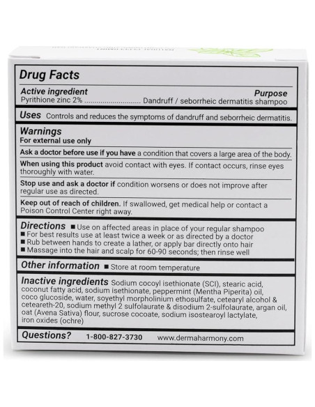 Champú Sólido DermaHarmony 2% Zinc Pyrithione Menta 113g
