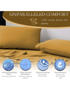 Juego de Sábanas Gemelas Viviland Viscosa de Bambú Dorado 2