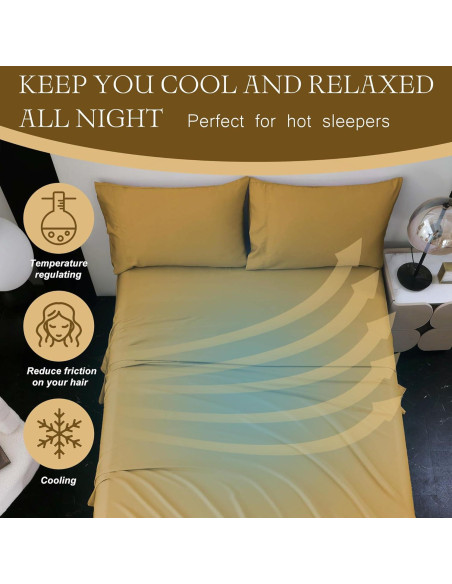 Juego de Sábanas Gemelas Viviland Viscosa de Bambú Dorado Juego de Sábanas Gemelas Viviland Viscosa de Bambú Dorado