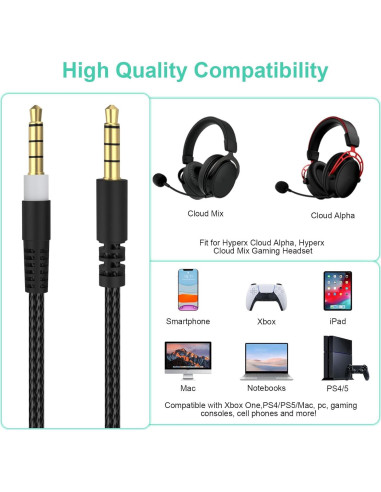 Cable de Audio de Reemplazo Toeasor 1.5m para HyperX y Logitech
