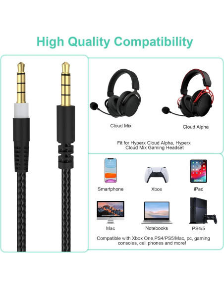 Cable de Audio de Reemplazo Toeasor 1.5m para HyperX y Logitech