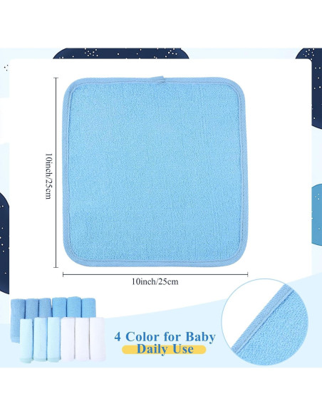 Paquete de 12 Toallitas de Bebé CroBlissful 25x25 cm Algodón Azul