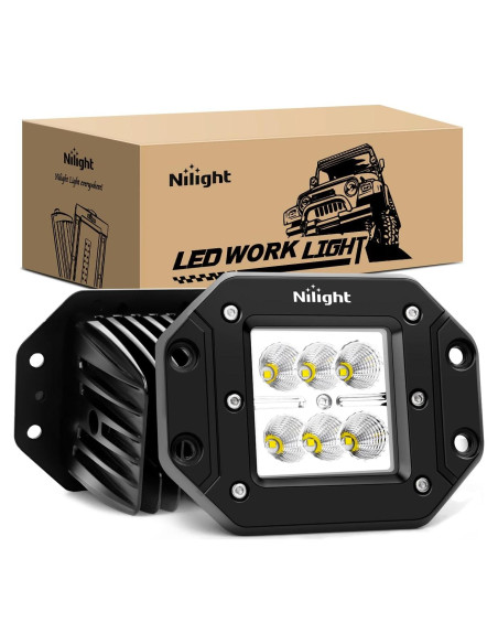 Nilight 2PCS 18W Luz de Trabajo LED Inundación Montaje Empotrado