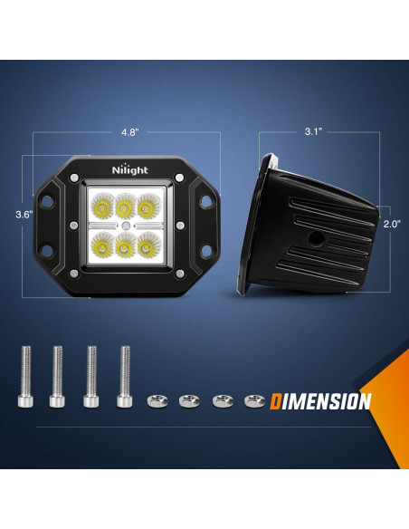 Nilight 2PCS 18W Luz de Trabajo LED Inundación Montaje Empotrado