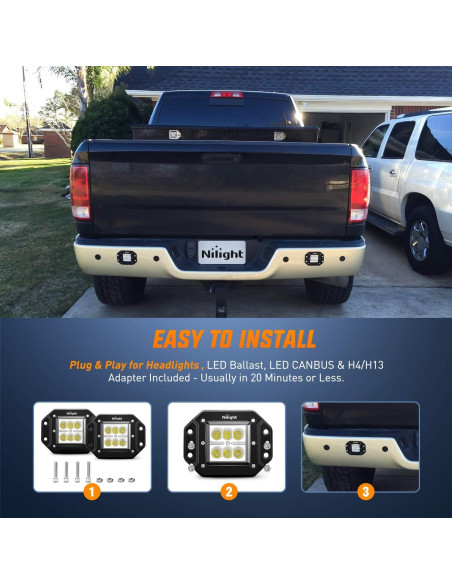 Nilight 2PCS 18W Luz de Trabajo LED Inundación Montaje Empotrado