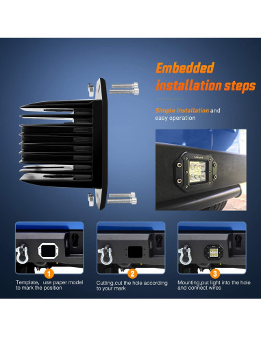 Nilight 2PCS 18W Luz de Trabajo LED Inundación Montaje Empotrado