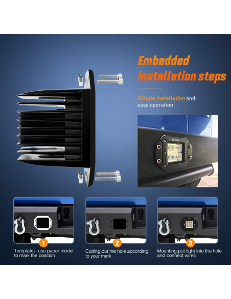 Nilight 2PCS 18W Luz de Trabajo LED Inundación Montaje Empotrado