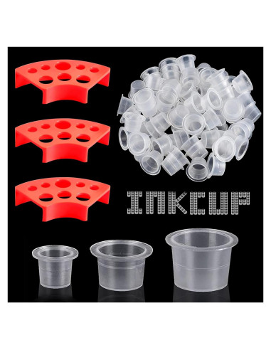 Tazas de Tinta para Tatuajes WZPB - 300 Piezas Mixtas + Soporte