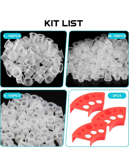 Tazas de Tinta para Tatuajes WZPB - 300 Piezas Mixtas + Soporte
