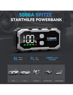 Arrancador de Salto YUSMAN 5000A 12V Portátil con Luz LED 2