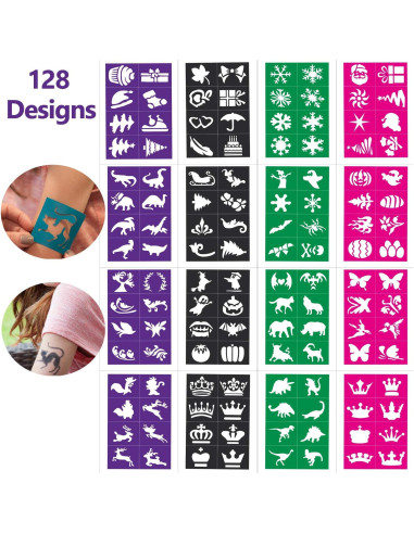 Kit de Plantillas de Pintura Facial Lystin - 128 Diseños Reutilizables