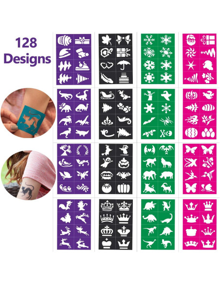 Kit de Plantillas de Pintura Facial Lystin - 128 Diseños Reutilizables