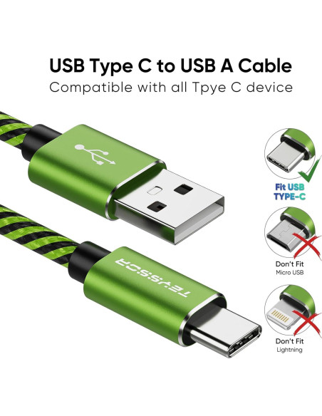 Cable USB C Teyssor 3M 5-Pack Trenzado Carga Rápida 3A