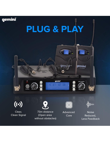 Sistema de Micrófono Inalámbrico Gemini Sound UHF-6200HL - 2 Micrófonos