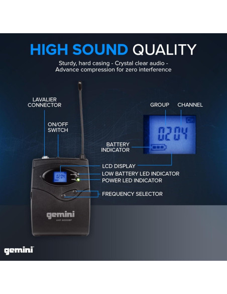 Sistema de Micrófono Inalámbrico Gemini Sound UHF-6200HL - 2 Micrófonos