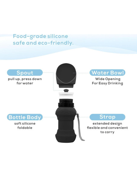 Botella de Agua Plegable para Perros BAOLAI 550ML Negra Botella de Agua Plegable para Perros BAOLAI 550ML Negra