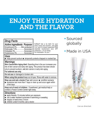 Bálsamo Labial Softlips Vainilla SPF 20 Hidratante Paquete 2