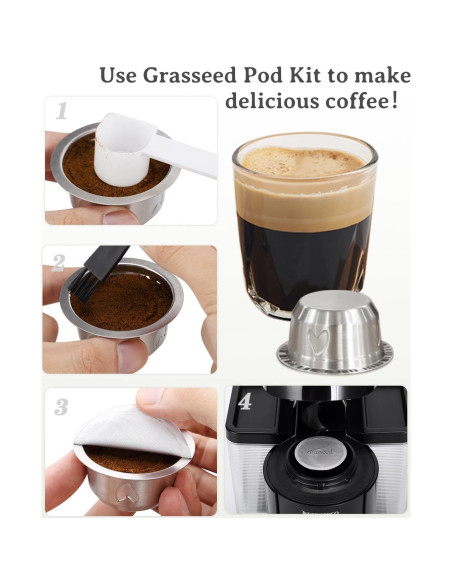 Cápsula Reutilizable Grasseed para Vertuo, Kit 40 Tapas + Cuchara