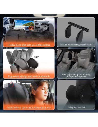 Almohada Reposacabezas Ajustable VniYors Negro x 2 - Viajes