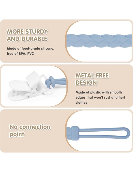 Clip de Chupete de Silicona Gris Oscuro - Paquete de 4