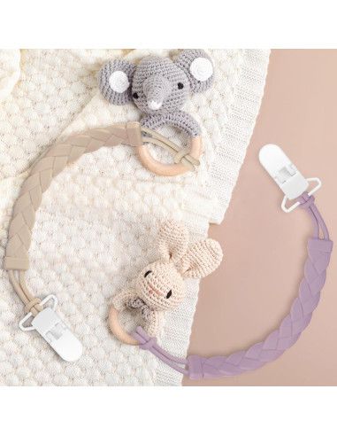 Clip de Chupete de Silicona Gris Oscuro - Paquete de 4