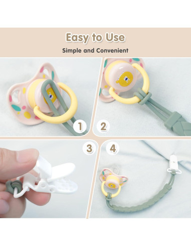 Clip de Chupete de Silicona Gris Oscuro - Paquete de 4