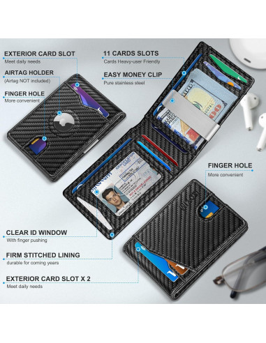 Billetera delgada para hombres MIYOZI con clip y bloqueo RFID