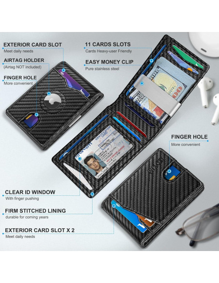 Billetera delgada para hombres MIYOZI con clip y bloqueo RFID