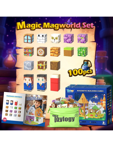 Bloques Magnéticos Toylogy 100PCS Escuela Mágica 3+ Años