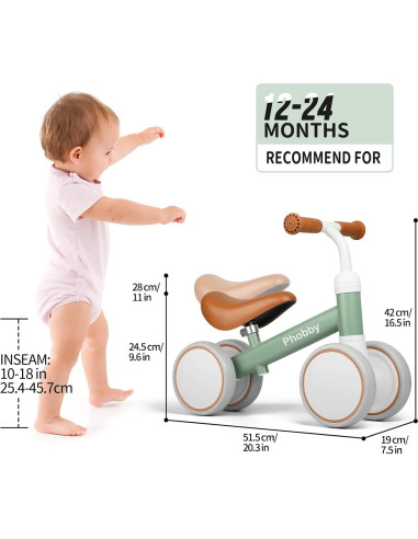 Bicicleta de Equilibrio Phobby para Bebés 1-2 Años Verde