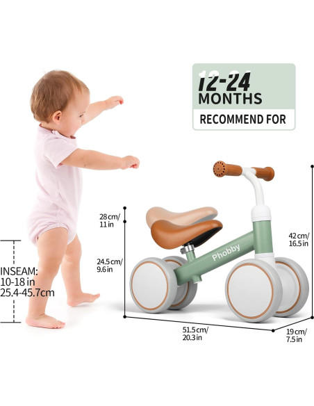 Bicicleta de Equilibrio Phobby para Bebés 1-2 Años Verde