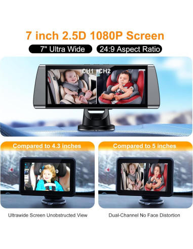 Cámara de Auto para Bebés BOEYOS BM300 - Pantalla 7" HD 1080P