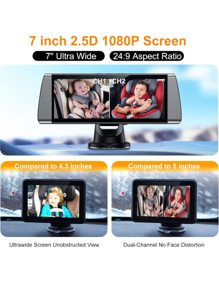 Cámara de Auto para Bebés BOEYOS BM300 - Pantalla 7" HD 1080P