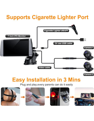 Cámara de Auto para Bebés BOEYOS BM300 - Pantalla 7" HD 1080P