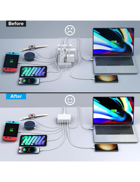 Cargador Rápido USB C KENUBI 180W 7 Puertos PD Estación