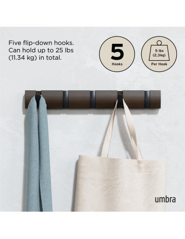 Perchero de Pared Umbra Flip 5 Ganchos Negro Moderno