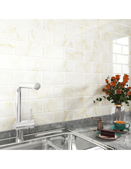 Azulejos autoadhesivos de mármol blanco y dorado FunStick 5 hojas Azulejos autoadhesivos de mármol blanco y dorado FunStick 5 hojas