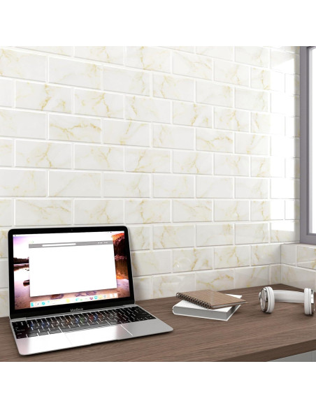 Azulejos autoadhesivos de mármol blanco y dorado FunStick 5 hojas Azulejos autoadhesivos de mármol blanco y dorado FunStick 5 hojas